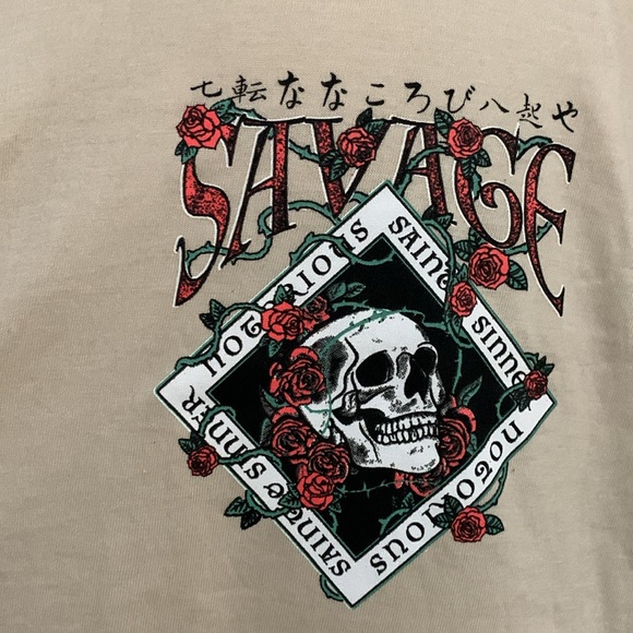 Savage rose skull saint sinner short sleeve t-shirt - Picture 4 of 9